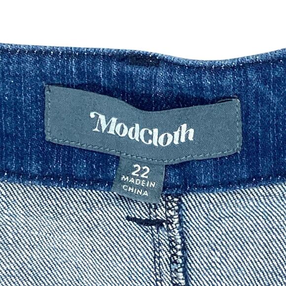 ModCloth Denim Skirt Women 22 Blue Button Front Classic Western Flare Midi Skirt - Picture 11 of 12